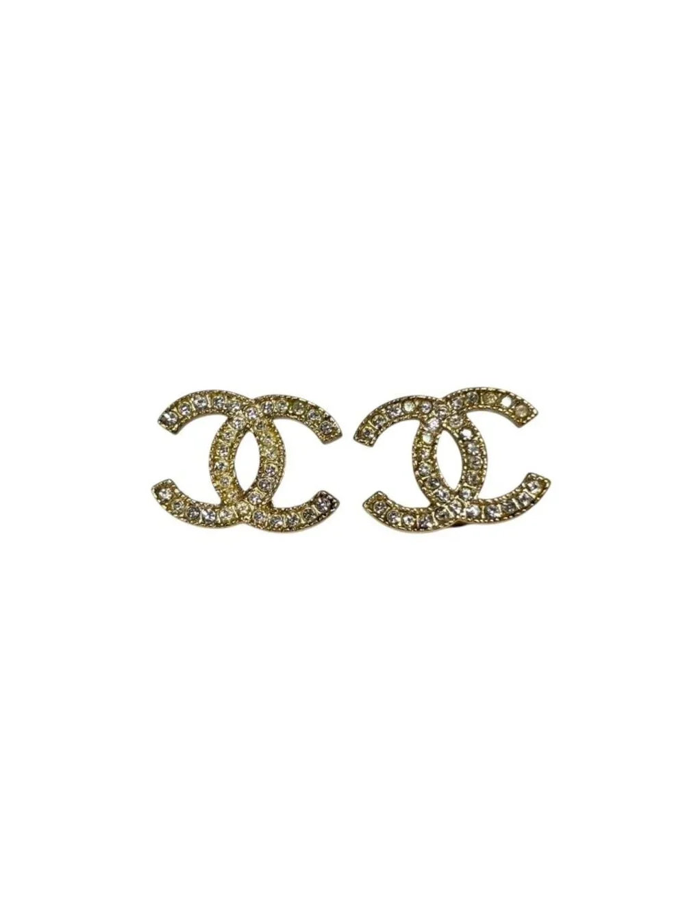Chanel CC Logo Earrings Metal Rhinestone Gold Clear